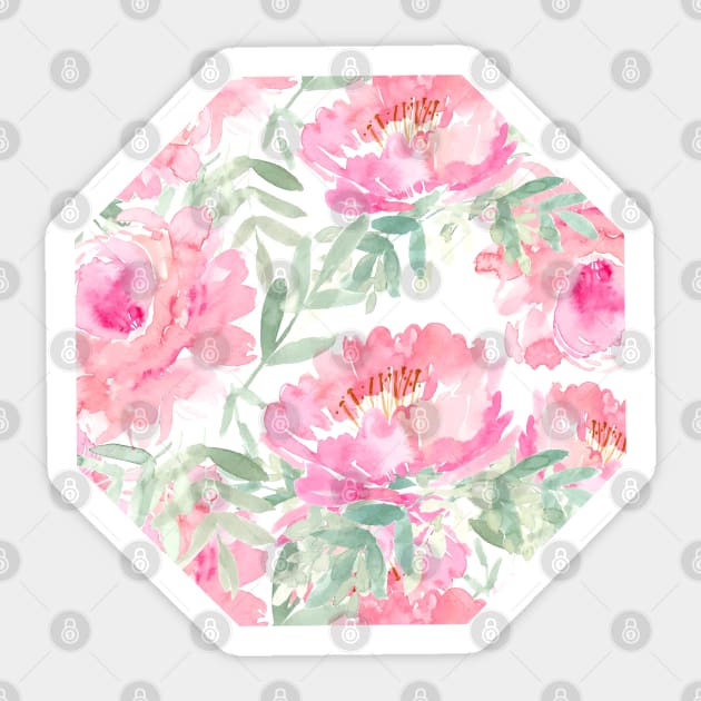 Watercolor Peonies with greenery | Pattern | Art Sticker by Harpleydesign